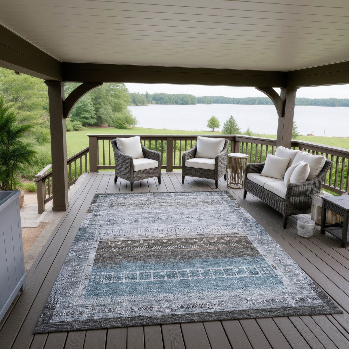 Dalyn Karaj KJ7 Blue Rug outdoor lifestyle image