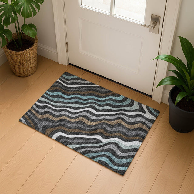 Dalyn Kenner KN4 Black Rug shown in a room