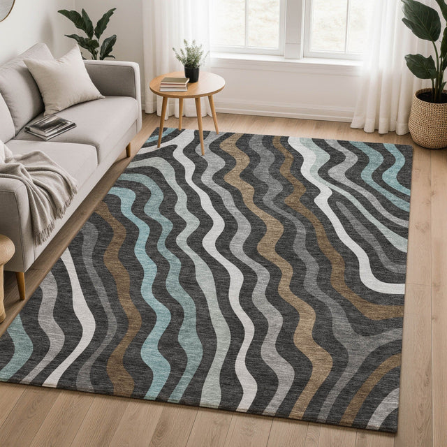 Dalyn Kenner KN4 Black Rug shown in a room