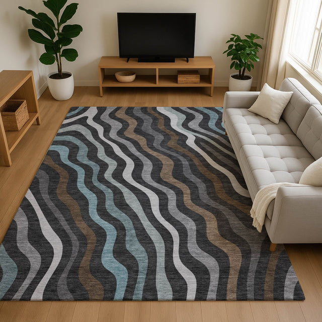 Dalyn Kenner KN4 Black Rug shown in a room