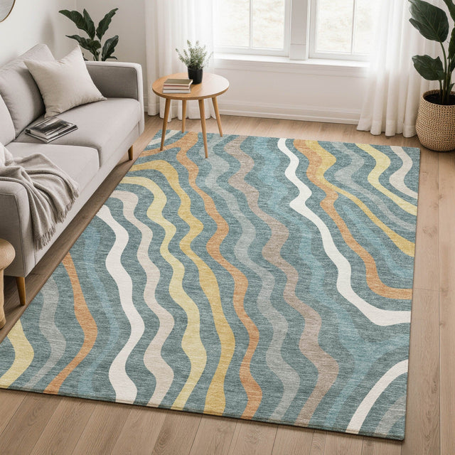 Dalyn Kenner KN4 Teal Rug shown in a room