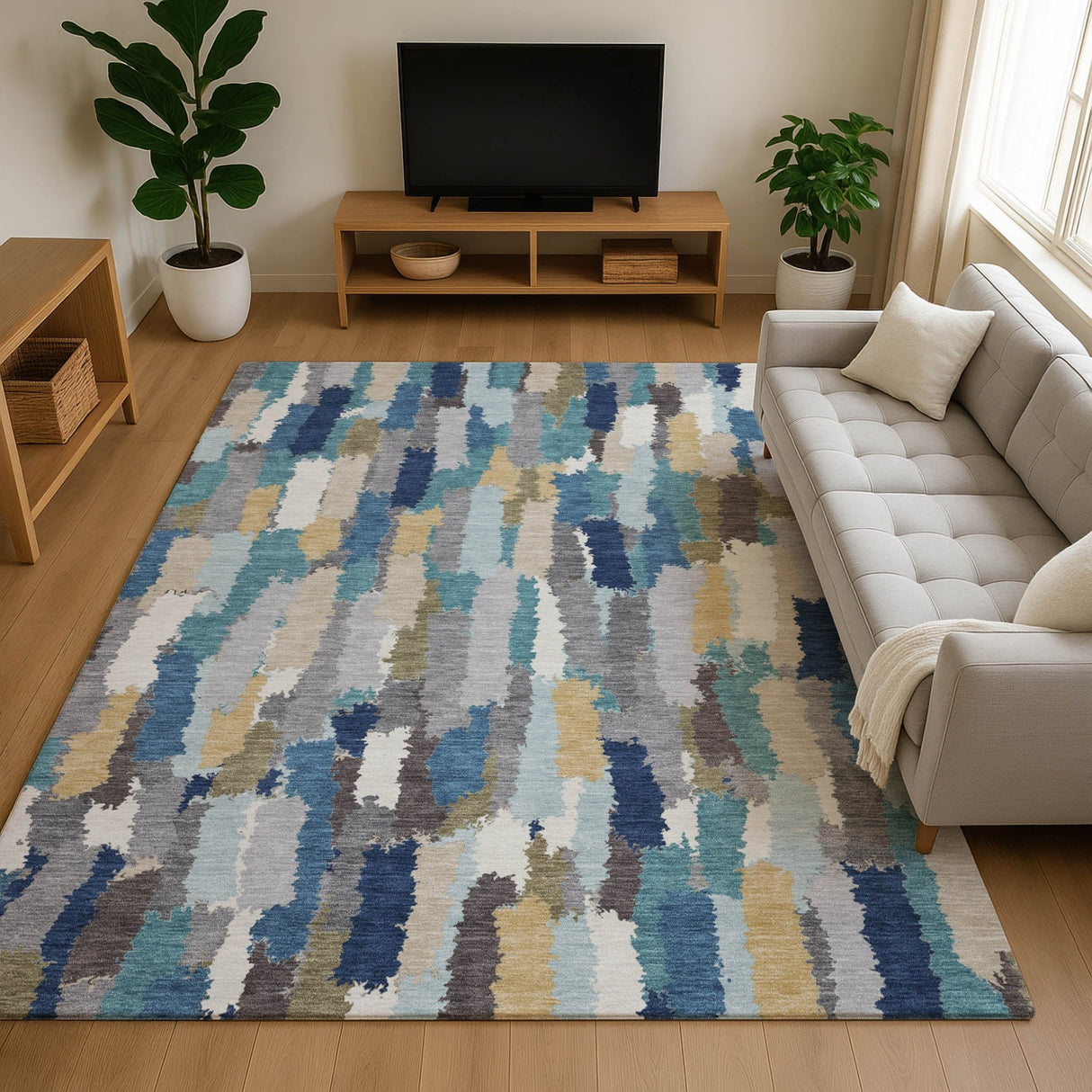 Dalyn Kenner KN6 Teal Rug shown in a room