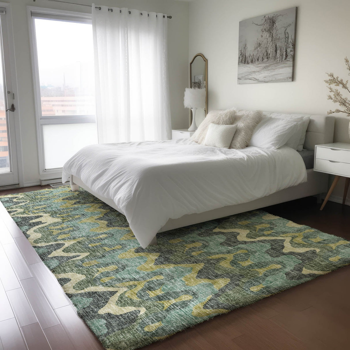 Dalyn Lorenzo LN6 Teal Rug shown in a room