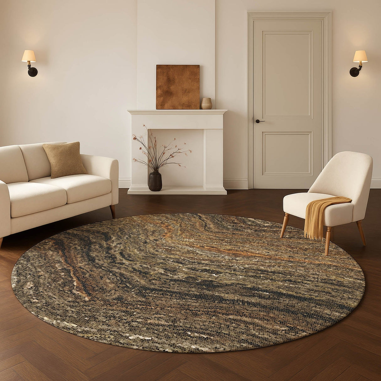 Dalyn Lumara LM3 Brown Rug shown in a room