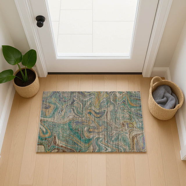 Dalyn Nexus NX6 Teal Rug shown in a room