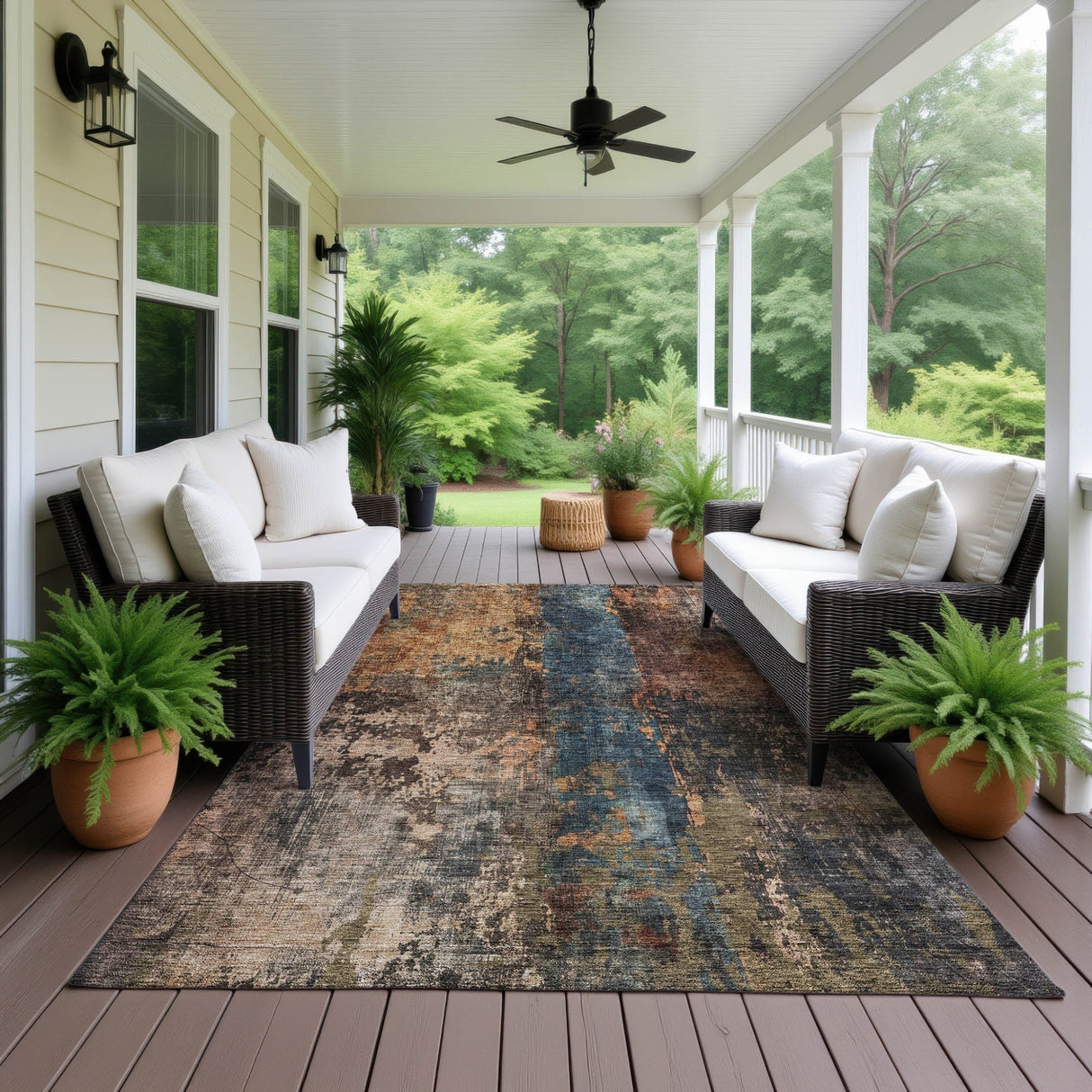 Dalyn Nouveau NV12 Blue Rug outdoor lifestyle image