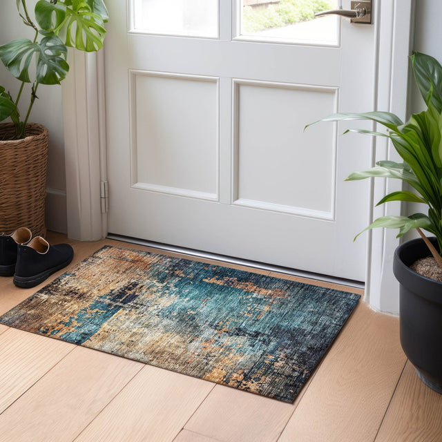 Dalyn Nouveau NV14 Teal Rug shown in a room