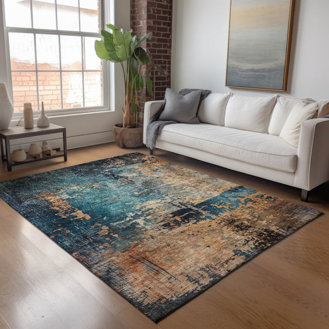 Dalyn Nouveau NV14 Teal Rug shown in a room