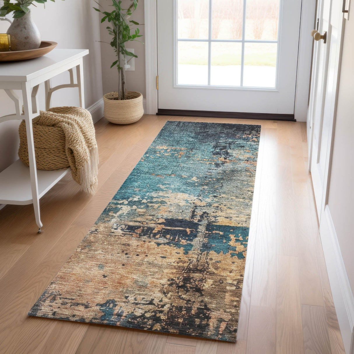 Dalyn Nouveau NV14 Teal Rug shown in a room
