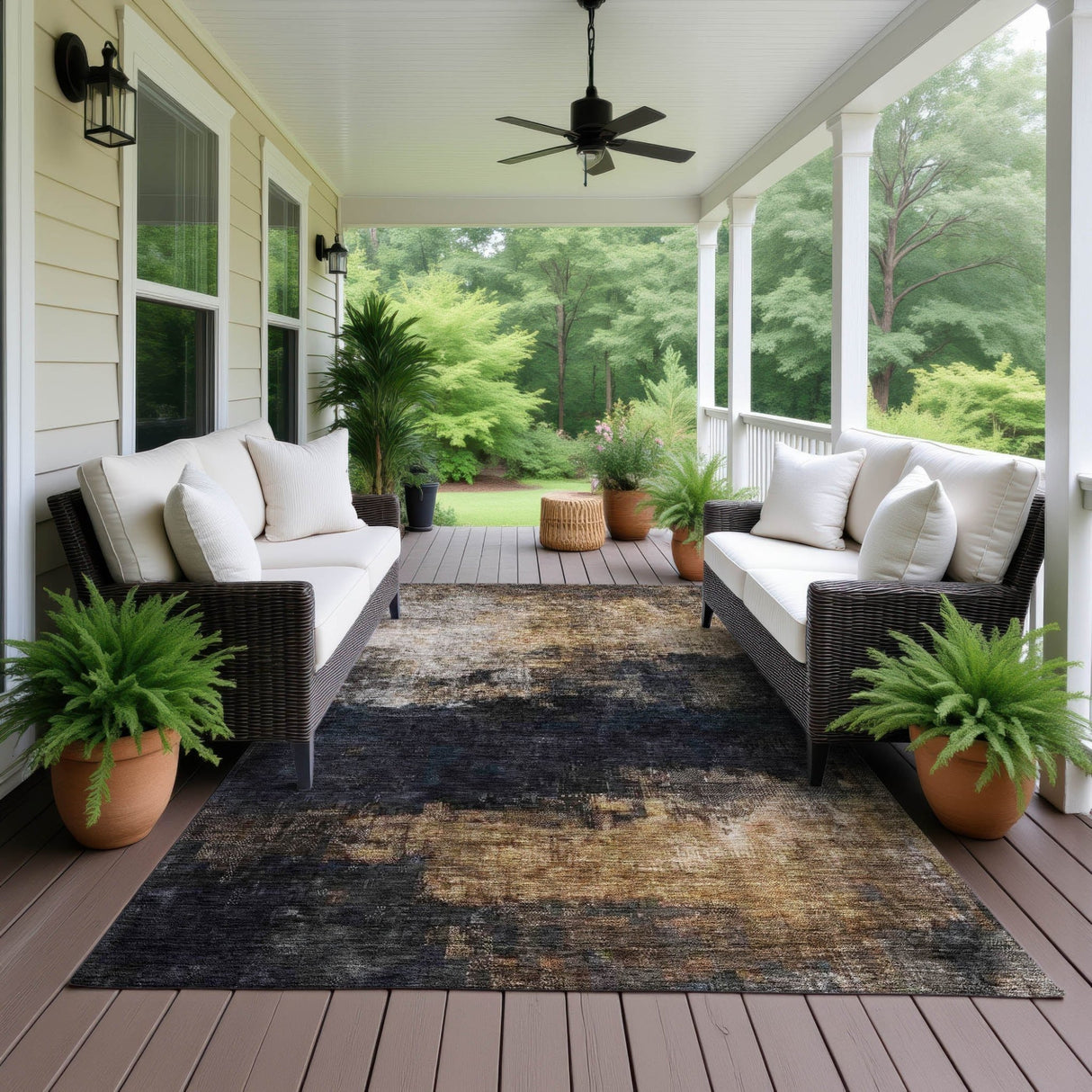 Dalyn Nouveau NV17 Charcoal Rug outdoor lifestyle image