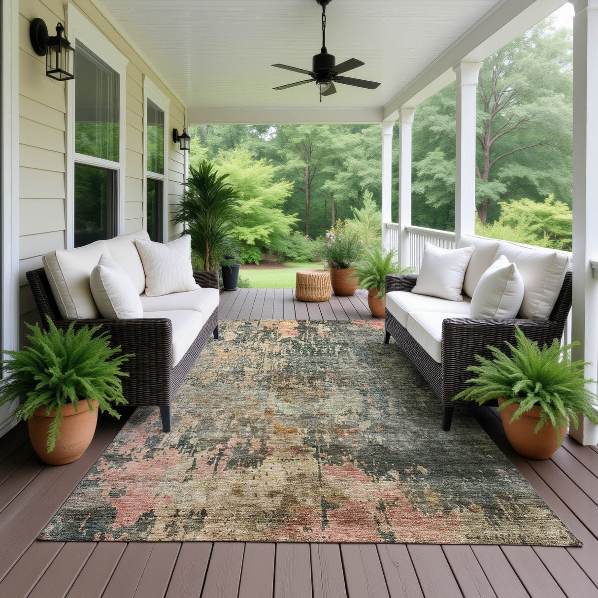 Dalyn Nouveau NV22 Sage Rug outdoor lifestyle image