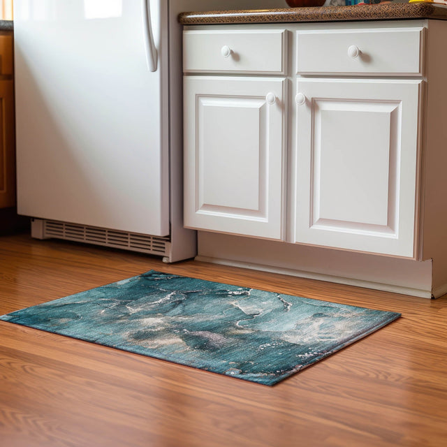Dalyn Odyssey OY11 Teal Rug shown in a room