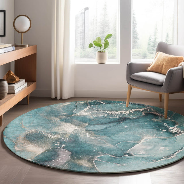 Dalyn Odyssey OY11 Teal Rug shown in a room