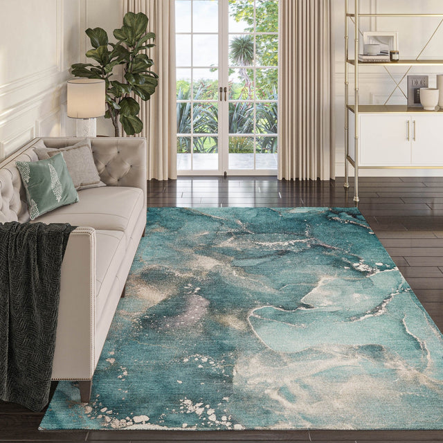 Dalyn Odyssey OY11 Teal Rug shown in a room