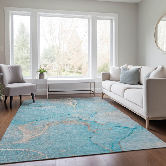 Dalyn Odyssey OY7 Teal Rug shown in a room