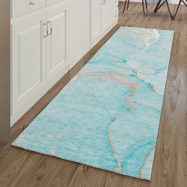 Dalyn Odyssey OY7 Teal Rug shown in a room