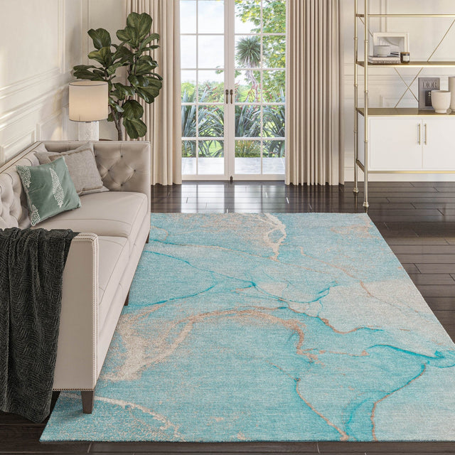 Dalyn Odyssey OY7 Teal Rug shown in a room