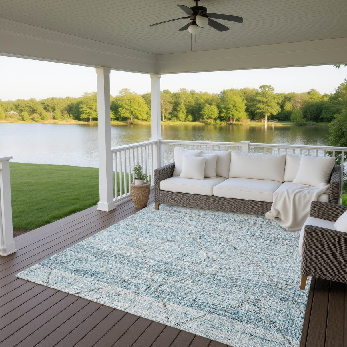 Dalyn Portico PO1 Teal Rug outdoor lifestyle image