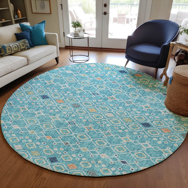 Dalyn Portico PO4 Teal Rug shown in a room