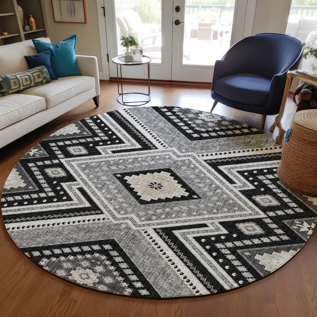 Dalyn Portico PO5 Black Rug shown in a room