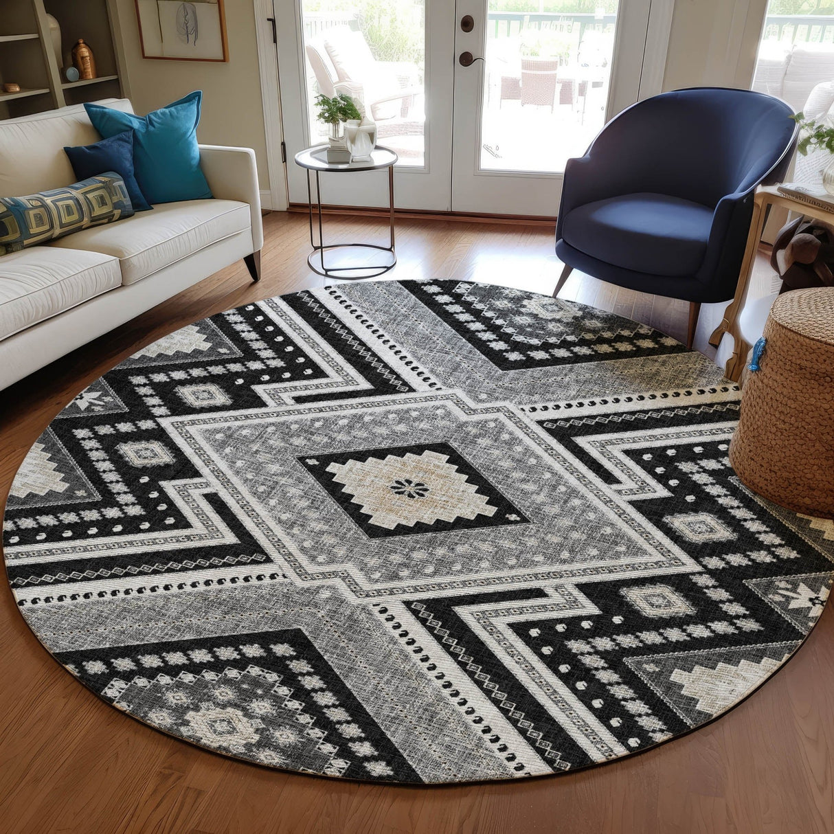 Dalyn Portico PO5 Black Rug shown in a room