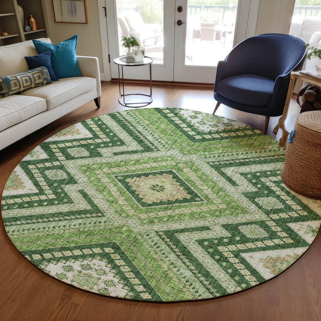Dalyn Portico PO5 Green Rug shown in a room