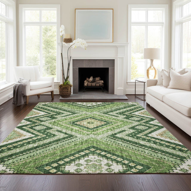 Dalyn Portico PO5 Green Rug shown in a room
