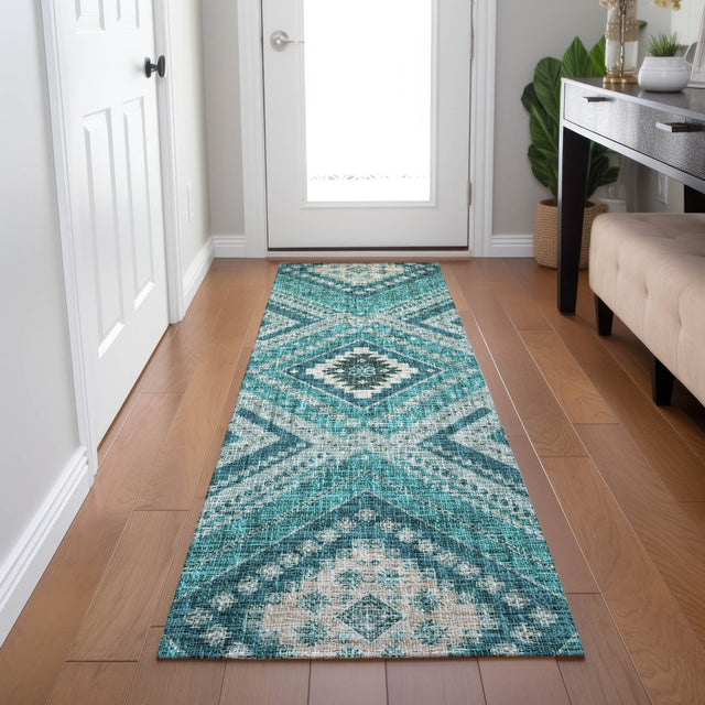 Dalyn Portico PO5 Teal Rug shown in a room