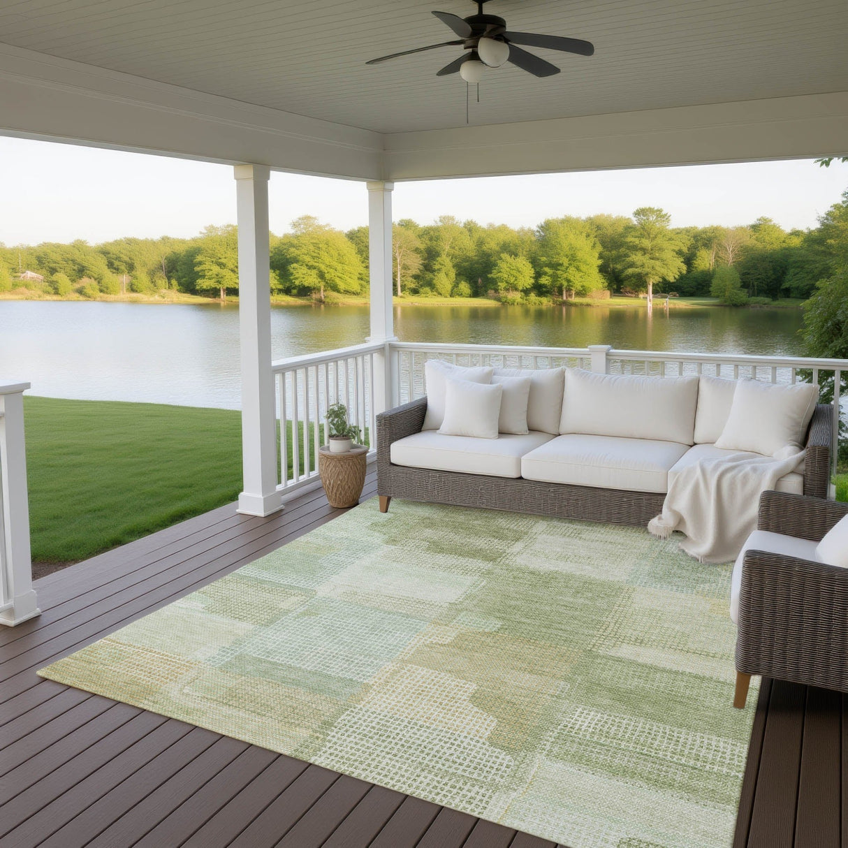 Dalyn Ravenna RN10 Green Rug outdoor lifestyle image