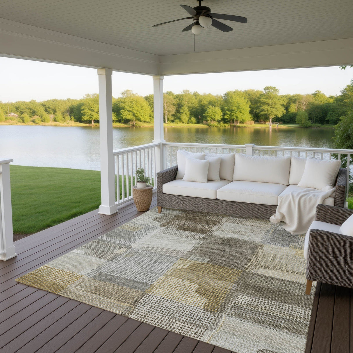 Dalyn Ravenna RN10 Taupe Rug outdoor lifestyle image