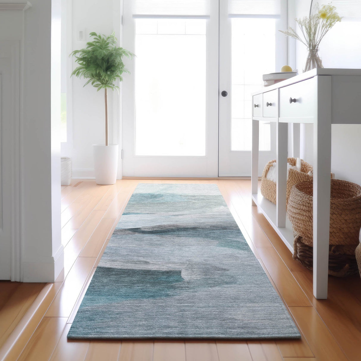 Dalyn Ravenna RN11 Teal Rug shown in a room