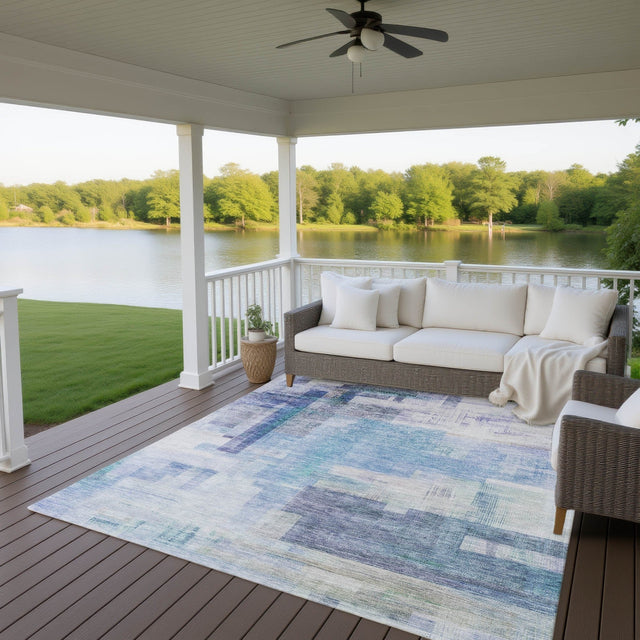 Dalyn Ravenna RN6 Blue Rug outdoor lifestyle image