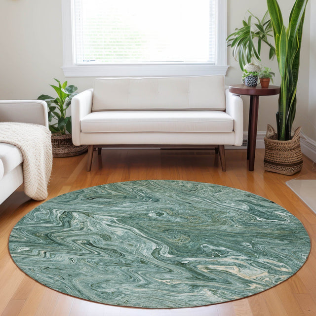 Dalyn Ravenna RN8 Teal Rug shown in a room