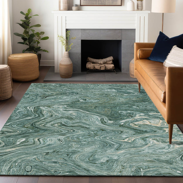 Dalyn Ravenna RN8 Teal Rug shown in a room