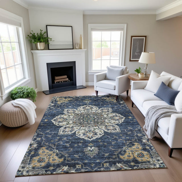Dalyn Silk Road SR6 Navy Rug shown in a room