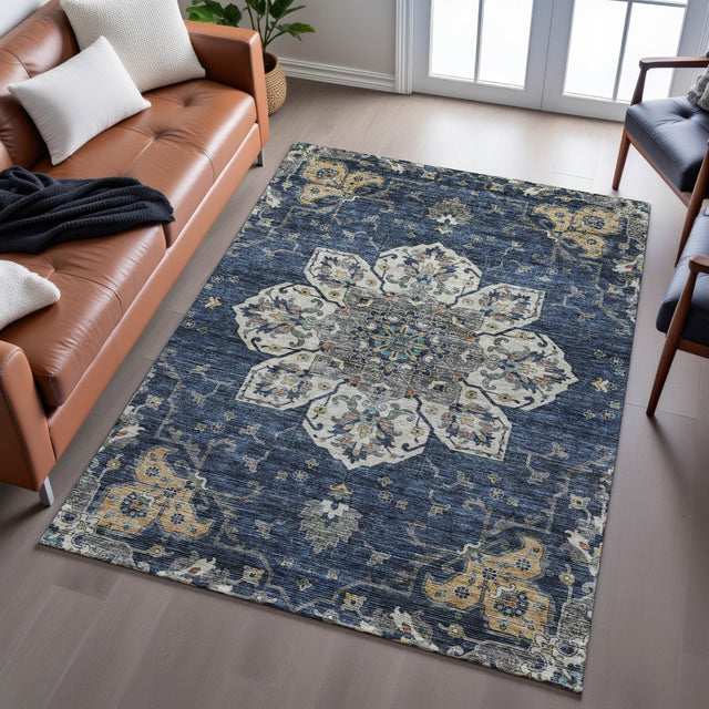 Dalyn Silk Road SR6 Navy Rug shown in a room