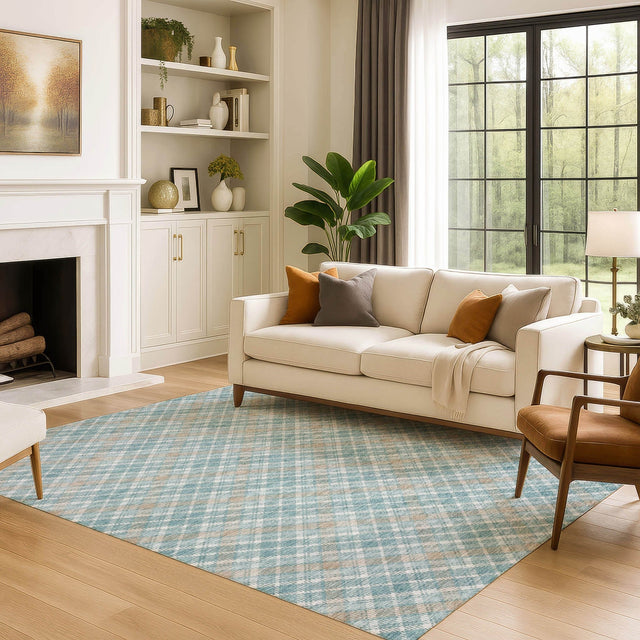 Dalyn Soft Essentials SE3 Teal Rug shown in a room
