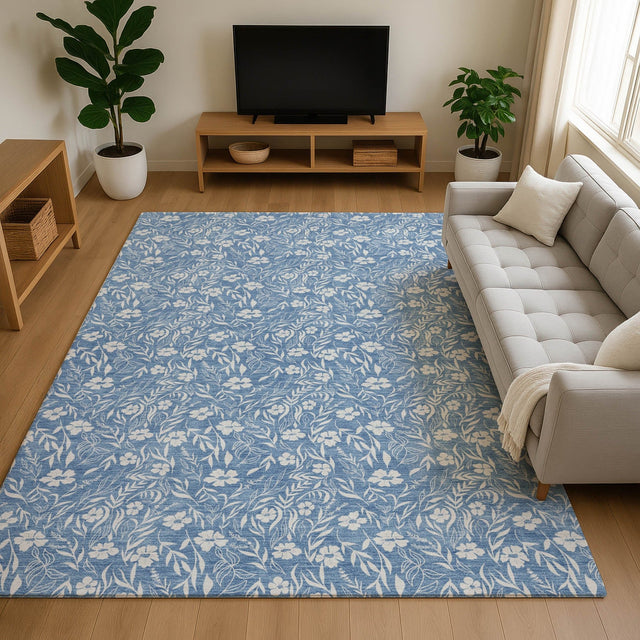 Dalyn Soft Essentials SE4 Denim Rug shown in a room