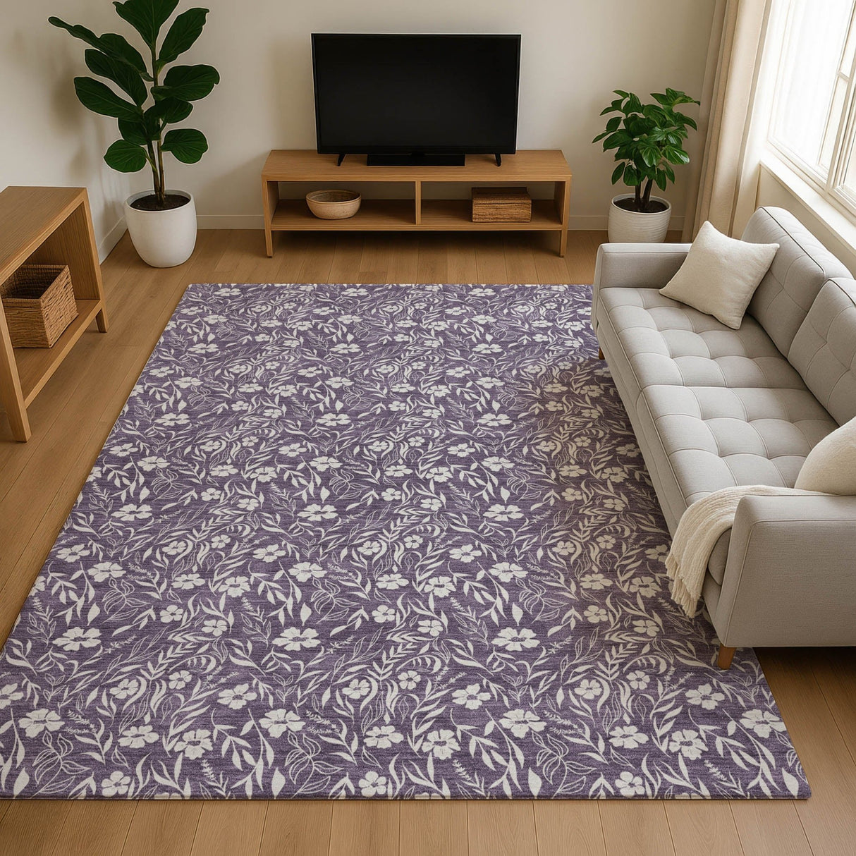 Dalyn Soft Essentials SE4 Purple Rug shown in a room