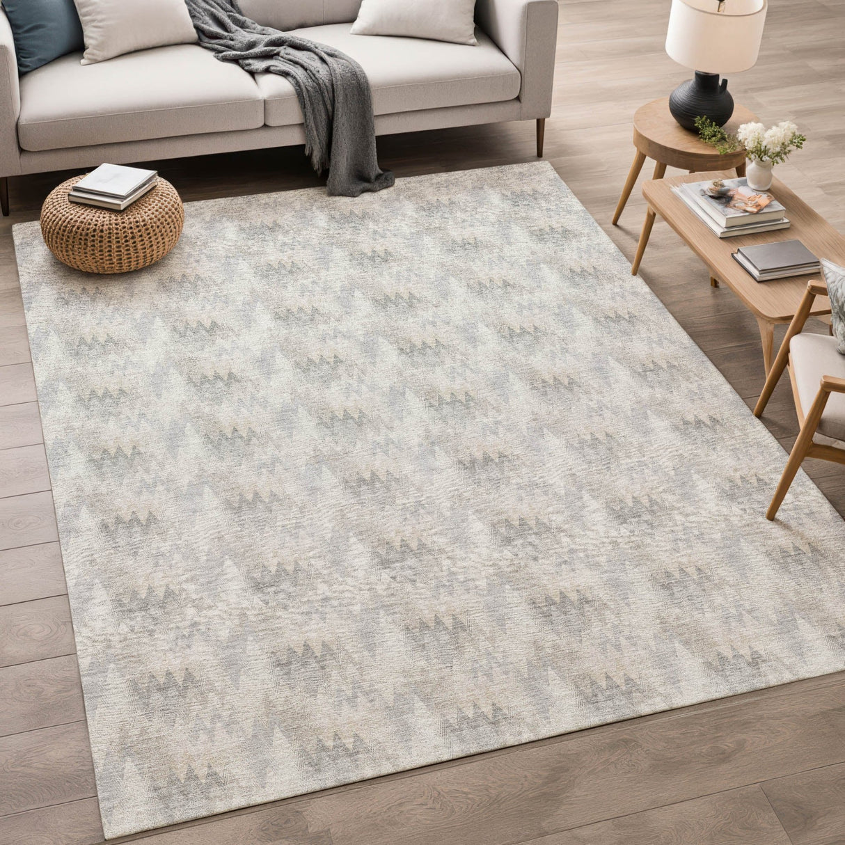 Dalyn Soft Essentials SE5 Silver Rug shown in a room