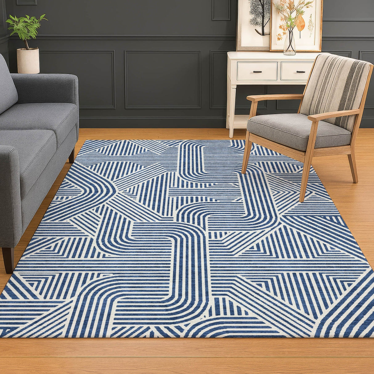 Dalyn The Reserve TR14 Navy Rug shown in a room