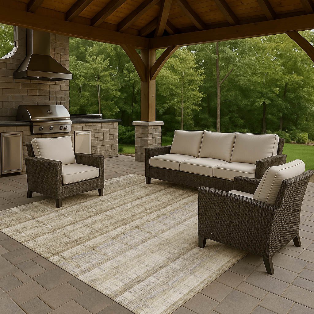 Dalyn Trevi TV19 Taupe Rug outdoor lifestyle image