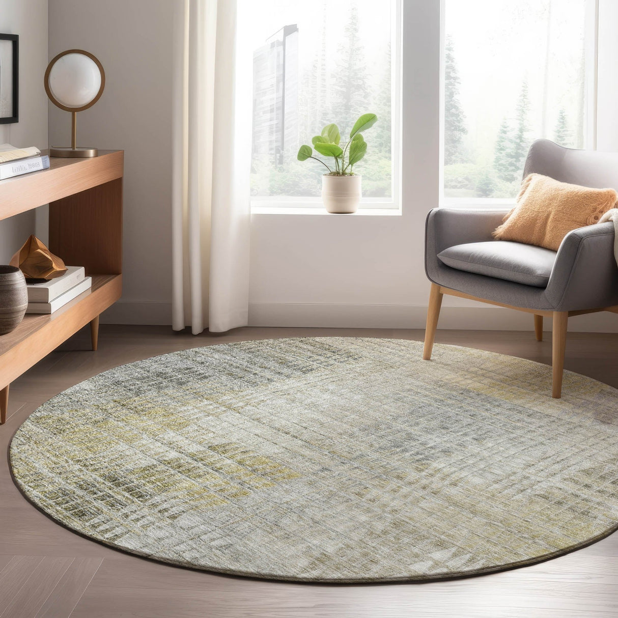 Dalyn Trevi TV6 Taupe Rug shown in a room