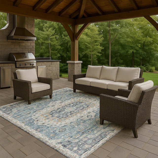 Dalyn Tuscany TU4 Blue Rug outdoor lifestyle image