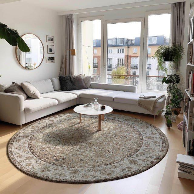 Dalyn Tuscany TU5 Taupe Rug shown in a room