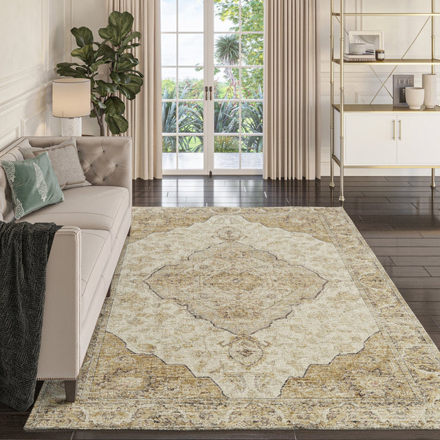 Dalyn Tuscany TU9 Gold Rug shown in a room