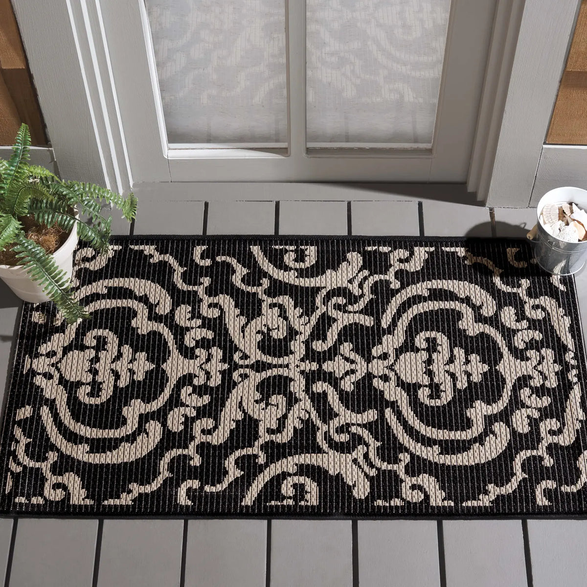 Safavieh Courtyard 2'-0" x 3'-7" Rug in Black / Sand
