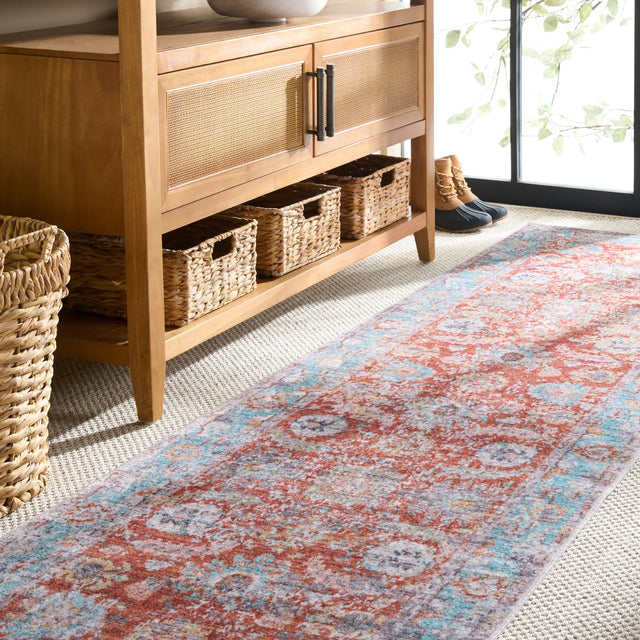 Safavieh Martha Stewart Washable 2'-6" x 8'-0" Rug in Turquoise / Rust