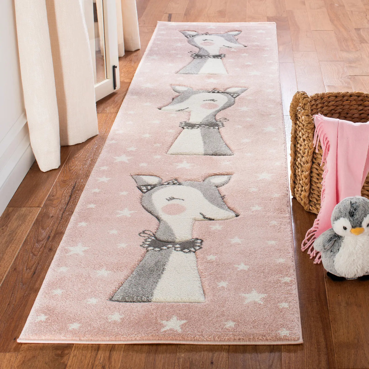 Safavieh Carousel Kids 100 2'-3" x 10'-0" Rug in Pink / Ivory