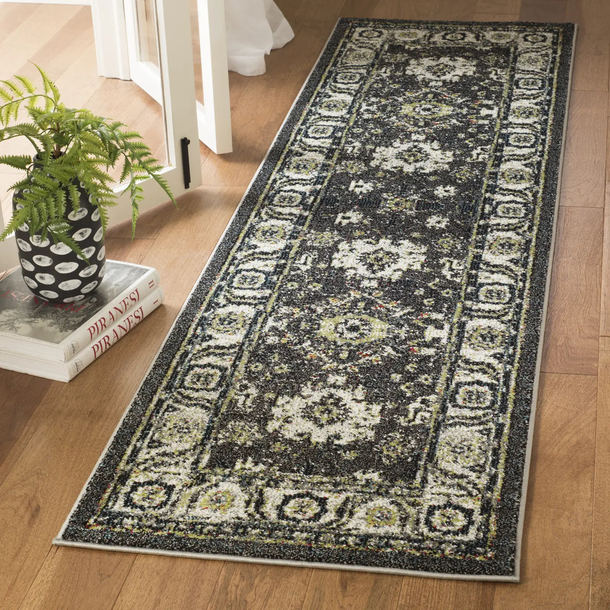 Safavieh Vintage Hamadan 2'-3" x 8'-0" Rug in Dark Grey / Ivory